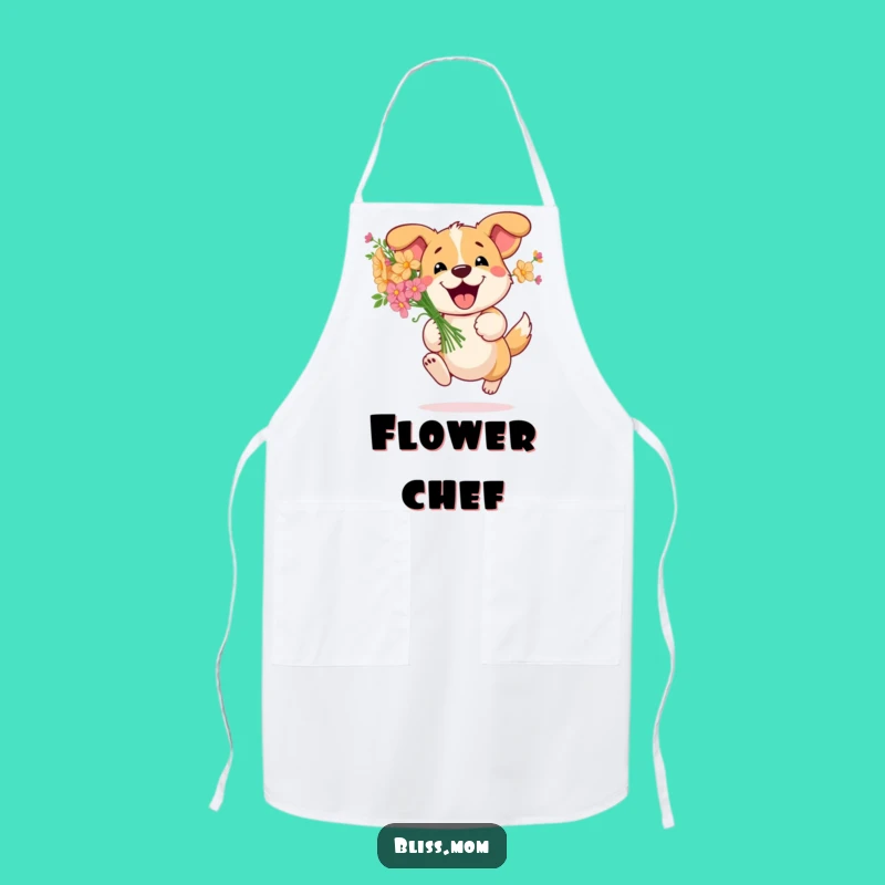 Funny Dog Flowers Apron: Cute Kitchen Wear, Adorable Chef Gift, Cheerful Funny Gift