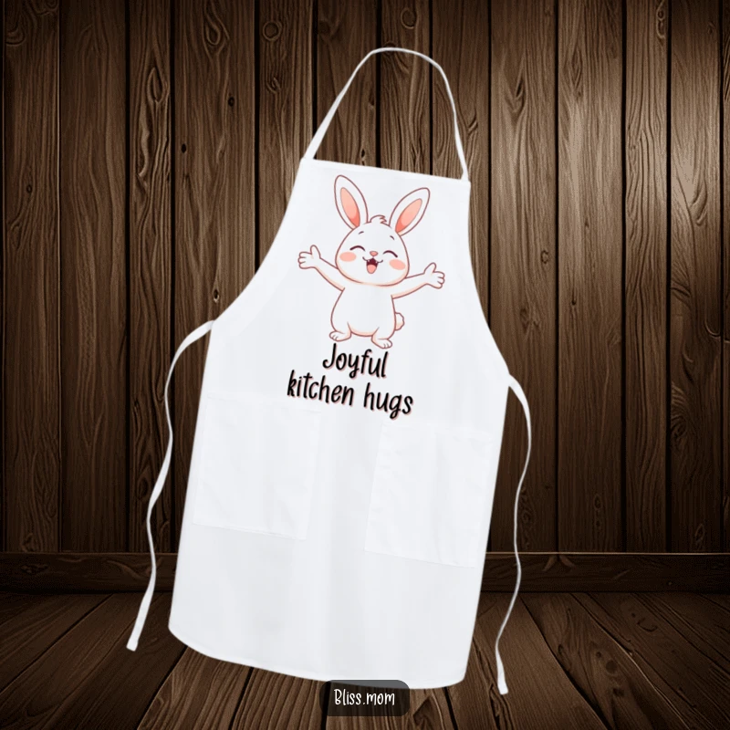 Funny apron showcasing a cute bunny with arms open wide, ready for a hug, adding pure delight to kitchen activities.