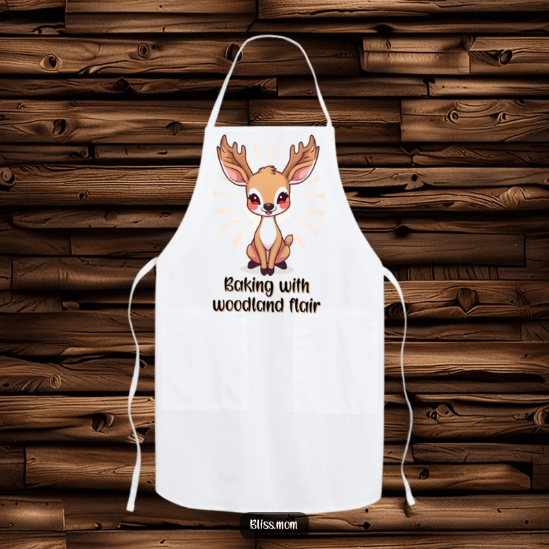 Funny deer mom apron illustrating a radiant doe in a graceful, happy pose, bringing charm to the kitchen.
