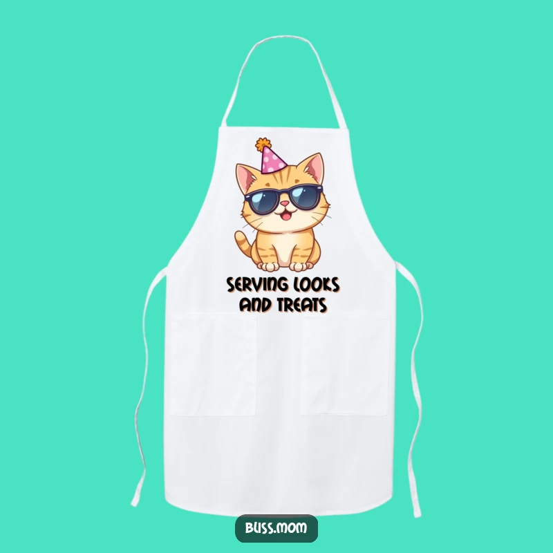 Funny Giggling Cat Sunglasses Party Hat Apron: Cook with a Smile!