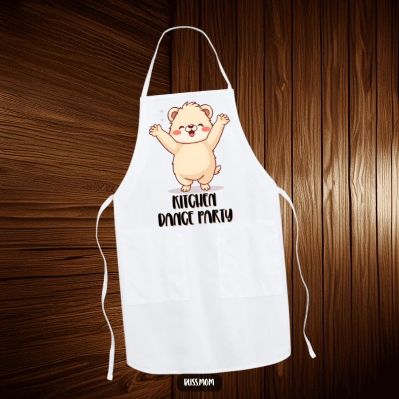 Funny Apron: A fluffy animal does a happy jig with arms up, bringing hilarious dance energy to your cooking.