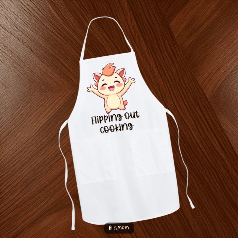 Funny apron showcasing a creature joyfully jumping with a bright, carefree smile, perfect for kitchen fun.
