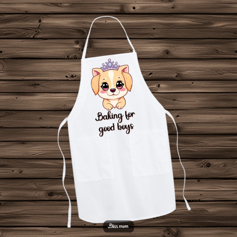 Funny Kawaii Dog Mom Apron: A dog mom sparkles with a tiara. Functional and humorous canine accessory for the kitchen.