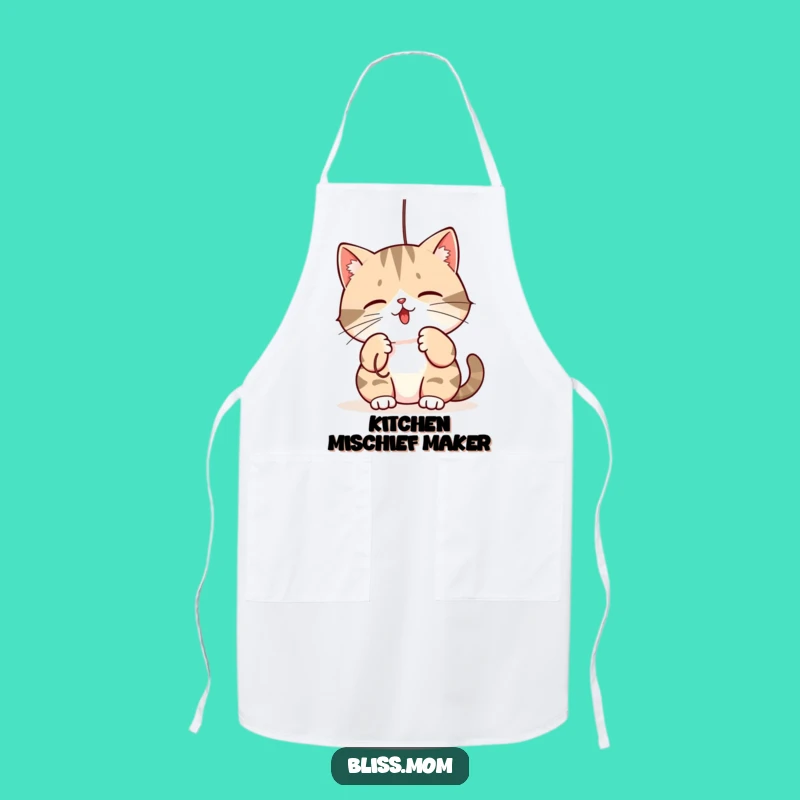 Funny Mama Cat Apron: Kawaii Playful String Batting - Kitchen Fun Gift