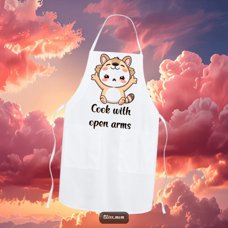 Funny apron showing an animal with arms wide open, symbolizing a joyful and welcoming spirit in the kitchen.