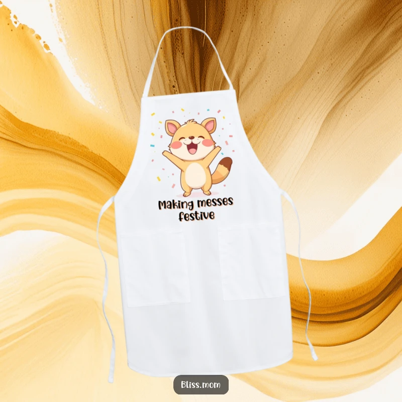Funny Apron: A delighted animal tosses confetti with a wide grin, bringing hilarious party spirit to the kitchen.