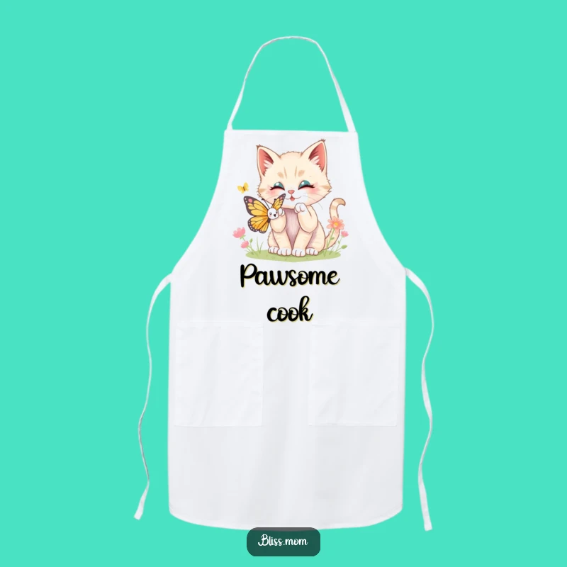 Funny Kawaii Kitten Butterfly Apron: Cute Kitchen Hobby Gift