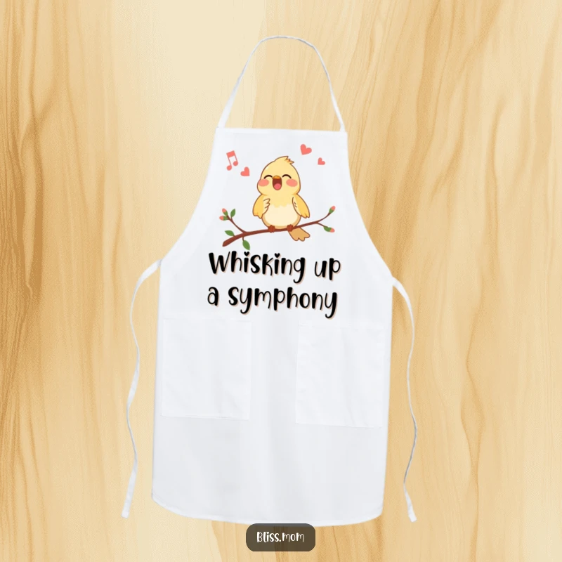 Funny Bird Apron: A cheerful bird singing its heart out on a branch, ready for kitchen duties.