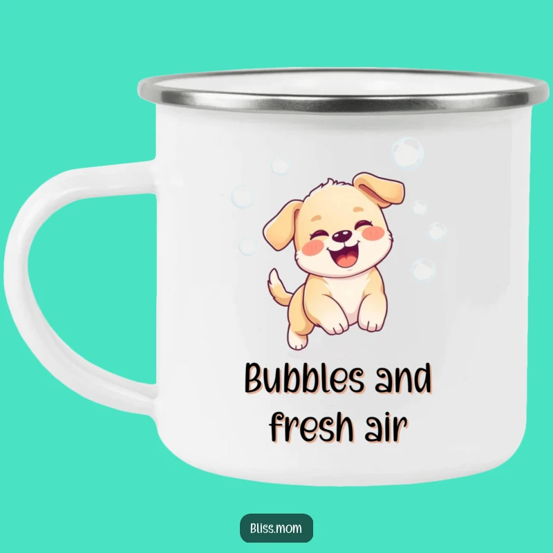 Funny Puppy Camping Mug: Kawaii Bubble Joy Gift!
