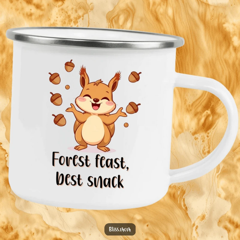 Funny Squirrel Camping Mug: A giggling squirrel juggling acorns, ready for outdoor excursions and campfires.