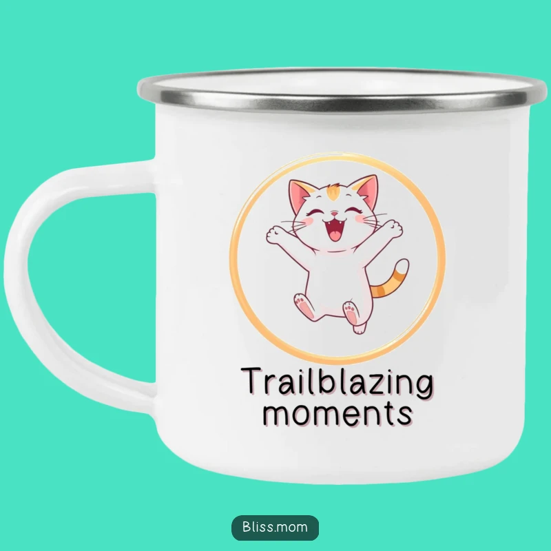 Funny Cat Jumping Hoop Camping Mug - Playful Light Dancer Camp Cup