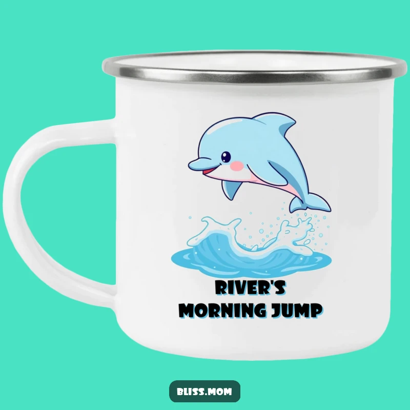 Funny Kawaii Dolphin Mom Camping Mug: Playful Waves, Perfect Outdoor Gift