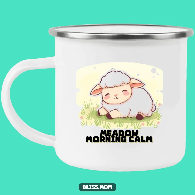 Funny Sheep Meadow Enamel Camping Mug - Peaceful Outdoor Gift