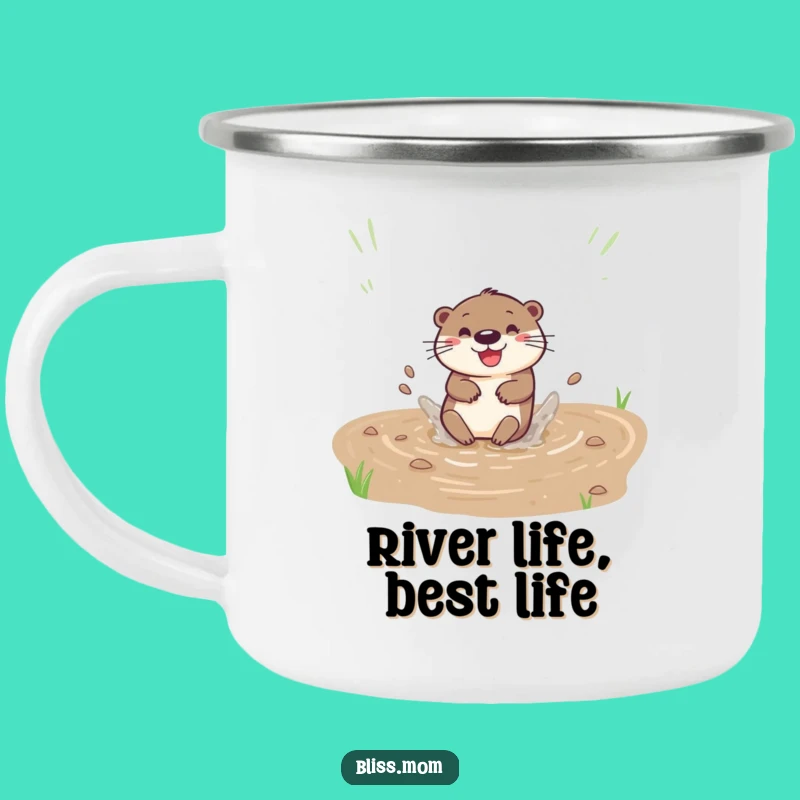 Funny Otter Slide Enamel Camping Mug - Playful Outdoor Gift