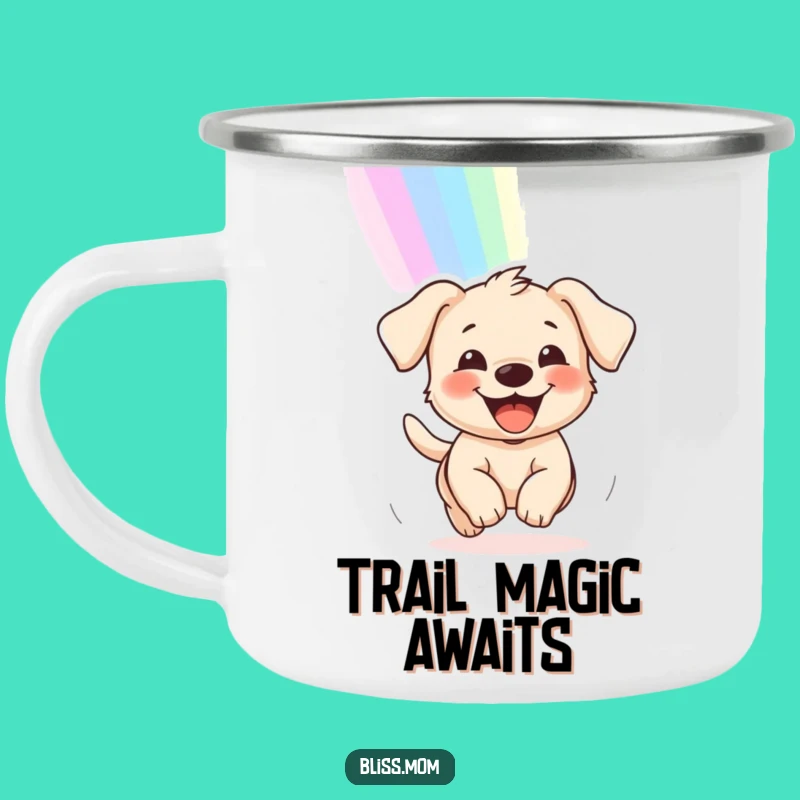 Funny Puppy Rainbow Chase Camping Mug: Adventure & Smiles!
