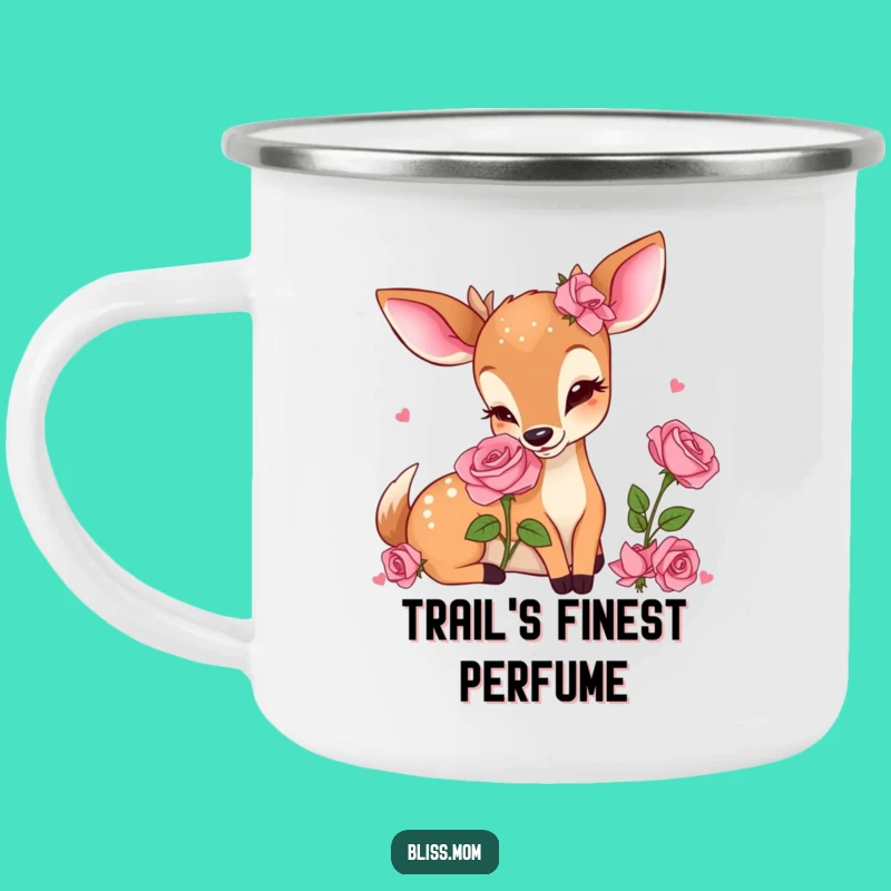 Funny Kawaii Deer Mom Camping Mug: Rose Aroma Adventure, Perfect Outdoor Gift