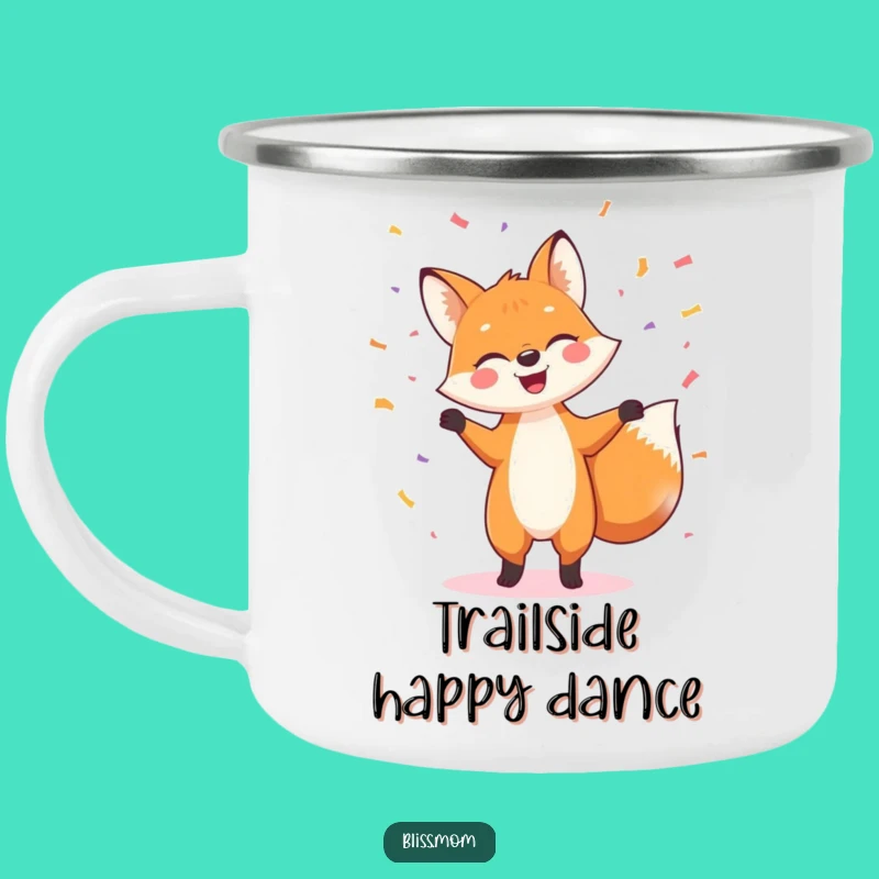 Funny Fox Campfire Mug: Cheerful Dancing Fox with Confetti Vibes