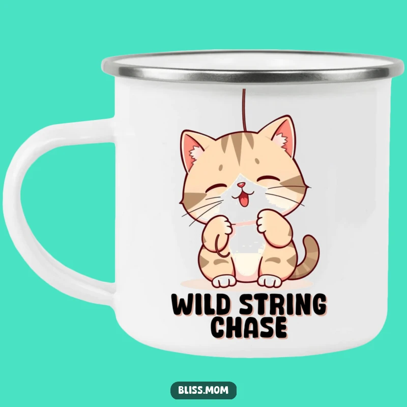 Funny Mama Cat Camping Mug: Kawaii Playful String Batting - Outdoor Adventure Gift