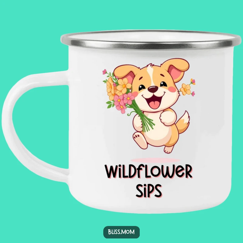 Funny Dog Flowers Camping Mug: Cute Enamel Cup, Cheerful Pet Lover Gift, Funny Gift