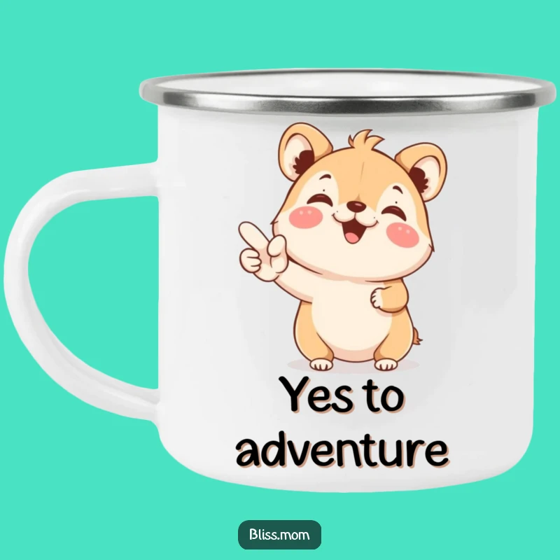 Funny Enamel Camping Mug: YES Animal Joy, Enthusiastic Outdoor Adventures