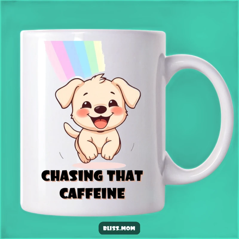 Funny Puppy Chasing Rainbow Mug: Pure Happiness, Perfect Gift!