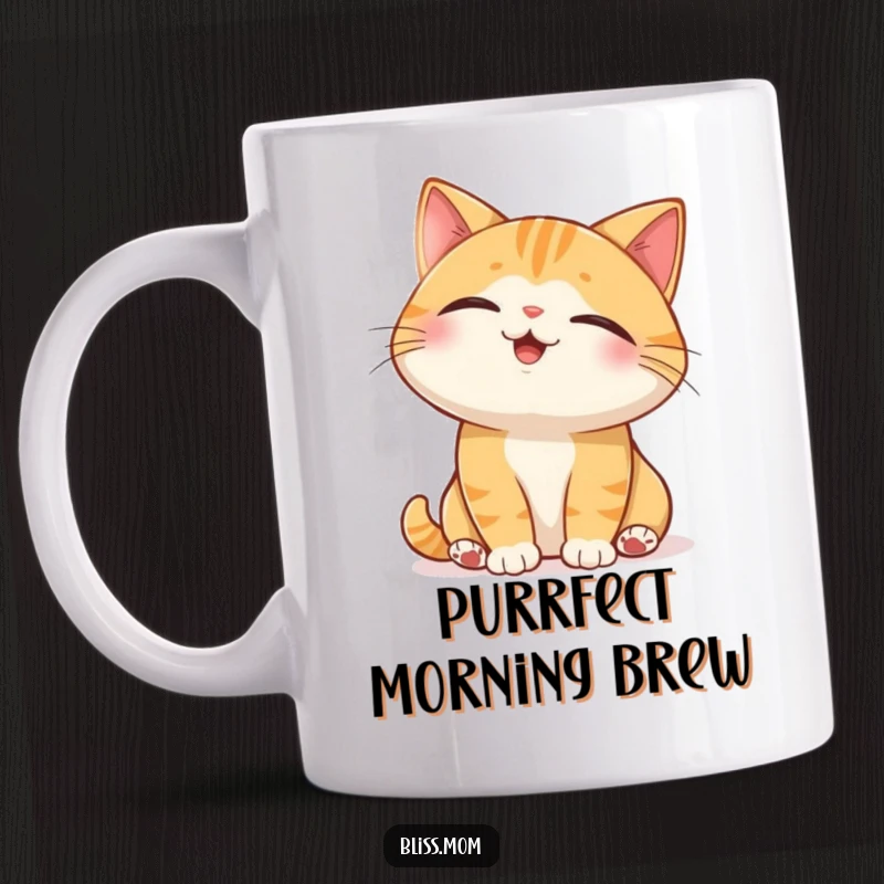 Funny Cat Mug showing a joyful cat with eyes closed, peacefully basking in a warm sunbeam, exuding serenity.