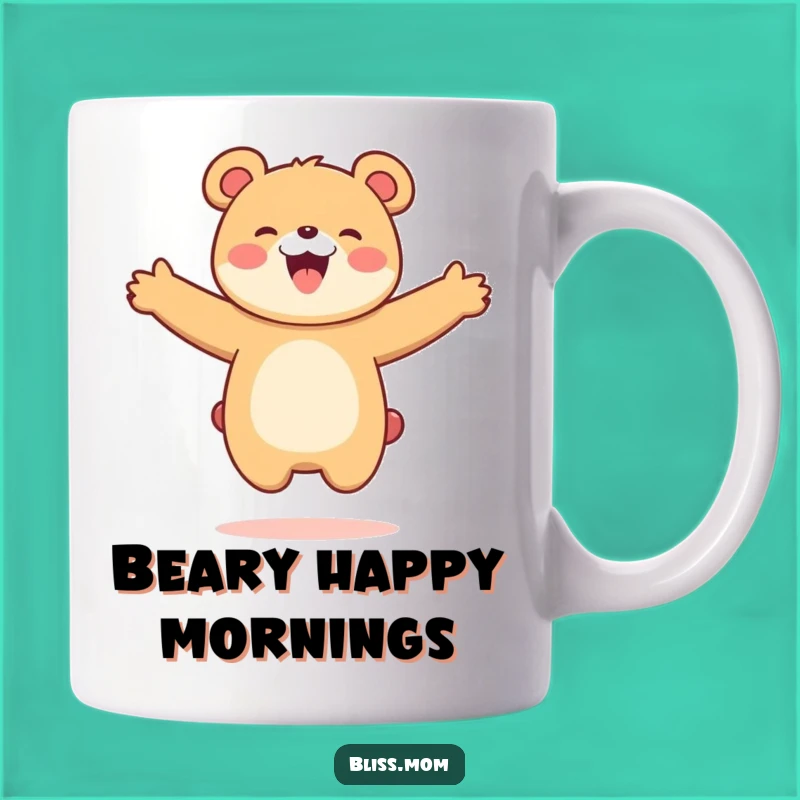 Funny Kawaii Bear Mom Mug: Joyful Jump Celebration, Perfect Funny Gift for Her