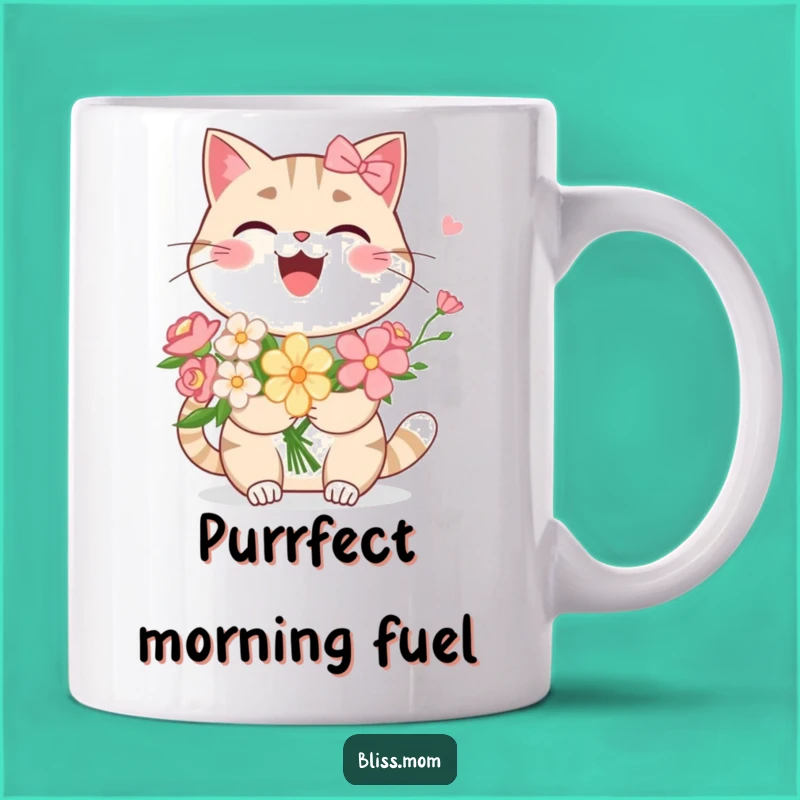 Funny Kawaii Cat Mom Mug: Laughing Bouquet Lover, Perfect Funny Gift for Her