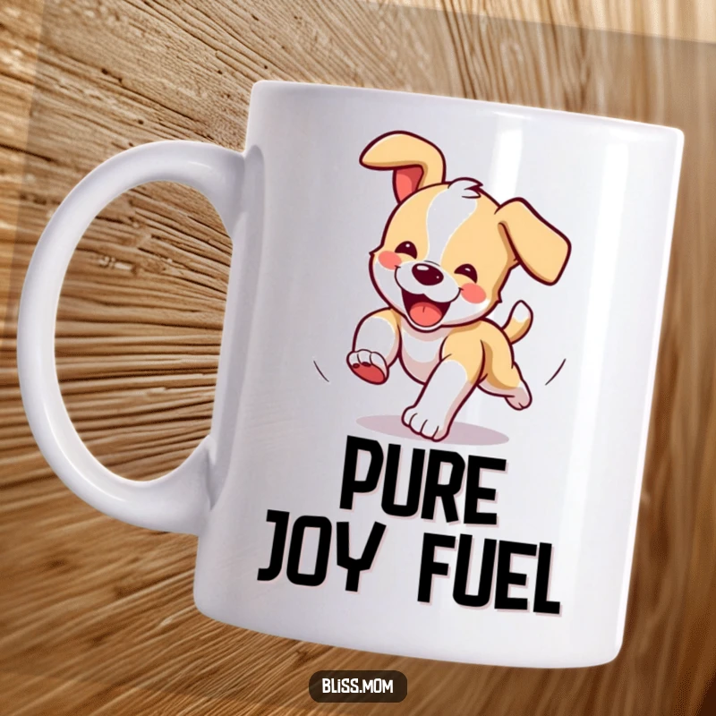 Funny Mug: A delighted puppy spins in ecstatic circles chasing its own tail with pure joy.
