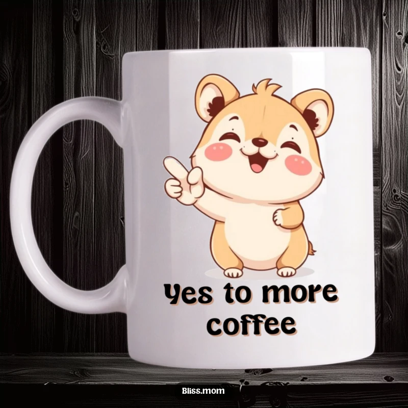 Funny Mug: A small animal beams with joy while holding up a prominent YES sign, exuding pure enthusiasm.