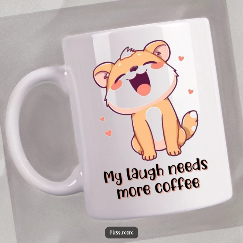 Funny mug showcasing an ecstatic animal throwing its head back in pure, uninhibited laughter, radiating happiness and humor.
