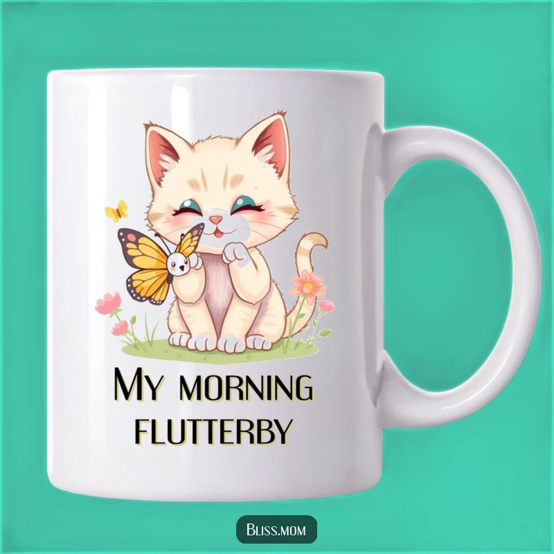 Funny Kawaii Kitten Butterfly Chase Mug: Adorable Playful Pet Gift
