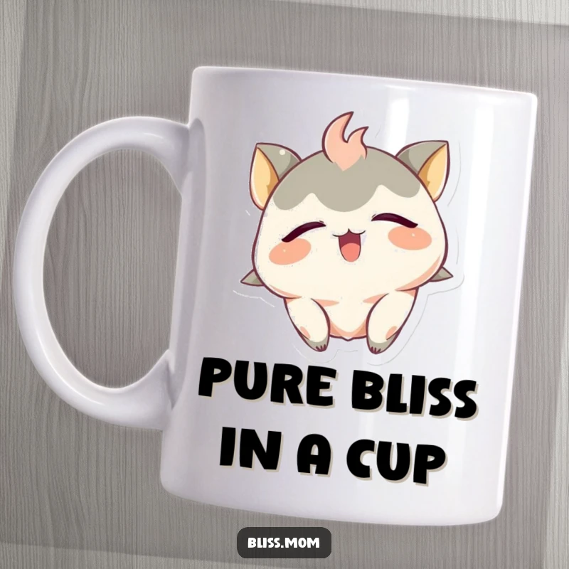Funny Mug: An ecstatic creature with closed eyes and head tilted back beams with pure, blissful happiness.