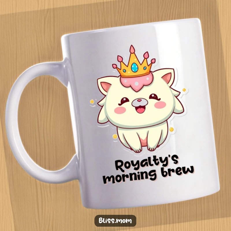 Funny Mug: A happy creature with a sparkly crown radiates pure joy, celebrating its regal moment with a big smile.