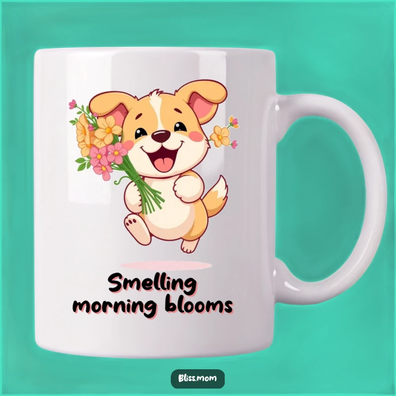 Funny Dog Flowers Mug: Energetic Pet Art, Adorable Canine Cup, Perfect Funny Gift