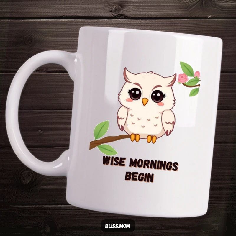 Funny Mama Owl mug, beaming with a mischievous twinkle in her eye, representing wisdom and playful motherhood. A perfect gift.