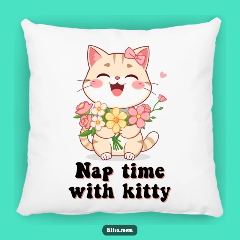 Comfortable Funny Kawaii Cat Mom Pillow: Laughing Floral Friend, Sweet Funny Gift