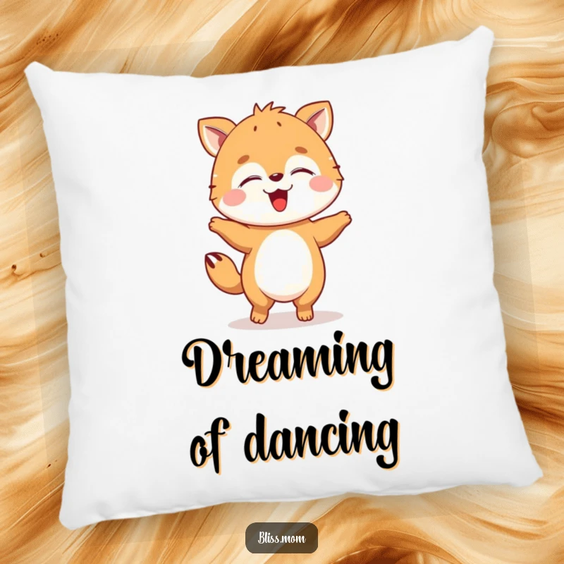 Funny animal pillow doing a happy dance with eyes closed, providing soft comfort and a symbol of pure joy.
