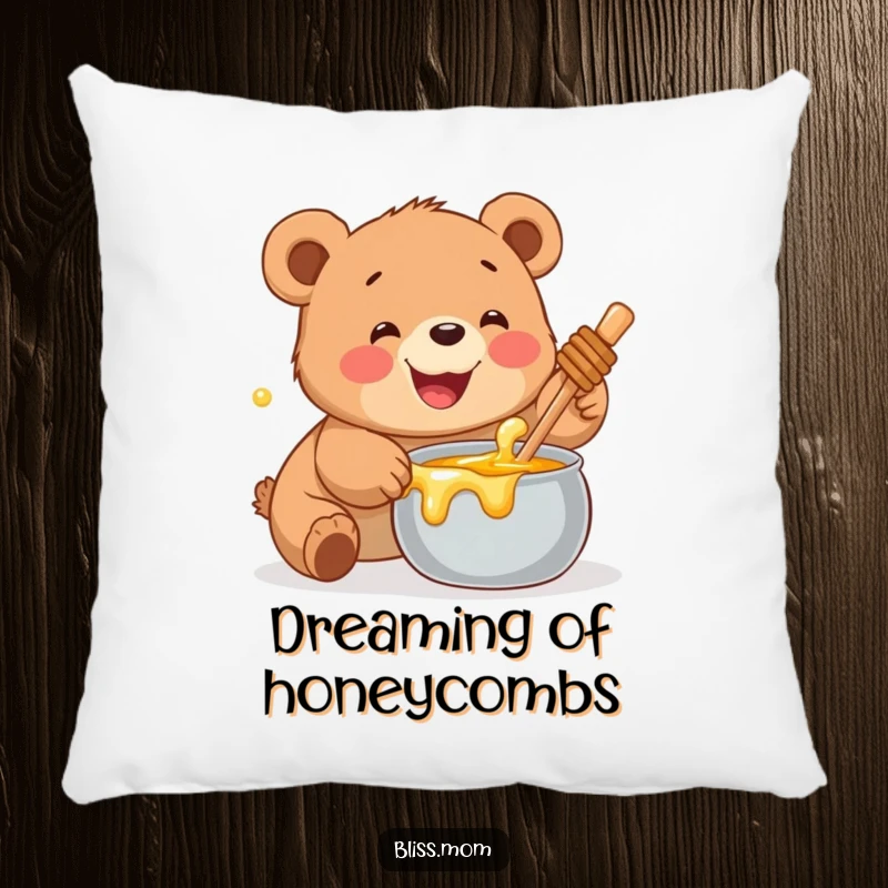 Funny Bear Cub Pillow: A soft pillow depicting a happy cub reaching with delight for a pot of honey.