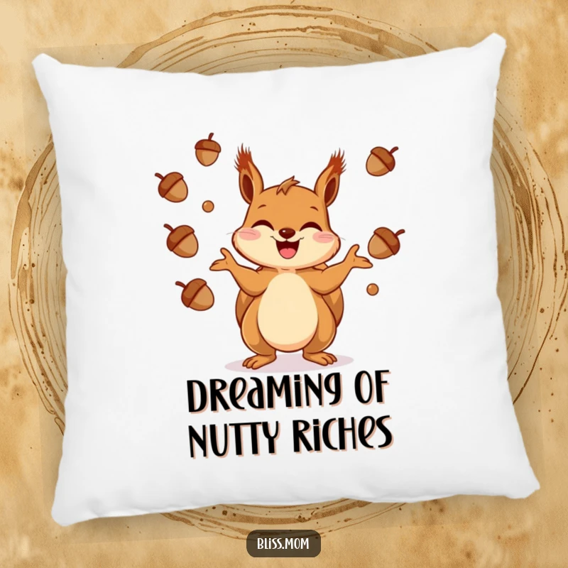 Funny Squirrel Pillow: A soft pillow depicting a giggling squirrel juggling acorns with playful abandon.