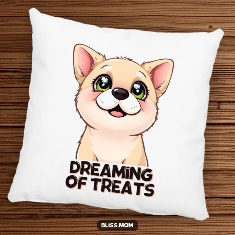 Funny pillow featuring a content dog gazing upwards with bright, sparkling eyes, embodying pure happiness and sweet devotion.