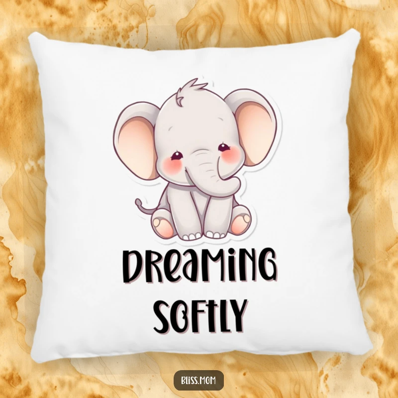 Funny elephant pillow featuring a happy elephant with a peaceful expression amidst soft hues, offering cozy comfort and serene decor.