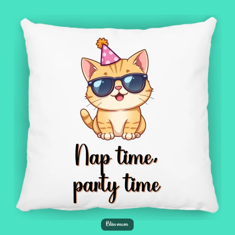 Funny Giggling Cat Sunglasses Party Hat Pillow: Comfy & Hilarious Decor!