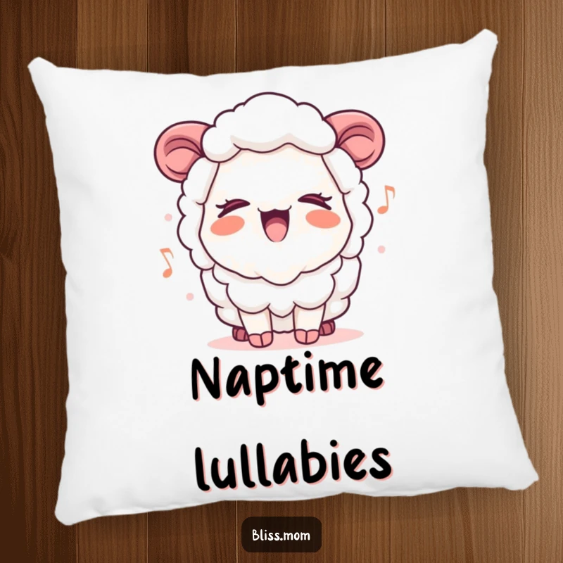 Funny Kawaii Sheep Mom Pillow, peacefully singing a cheerful tune with closed eyes, providing cozy comfort and cute charm.