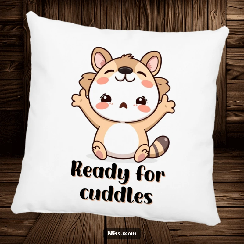 Funny pillow featuring an animal joyfully embracing the world with arms spread wide, perfect for comfort.