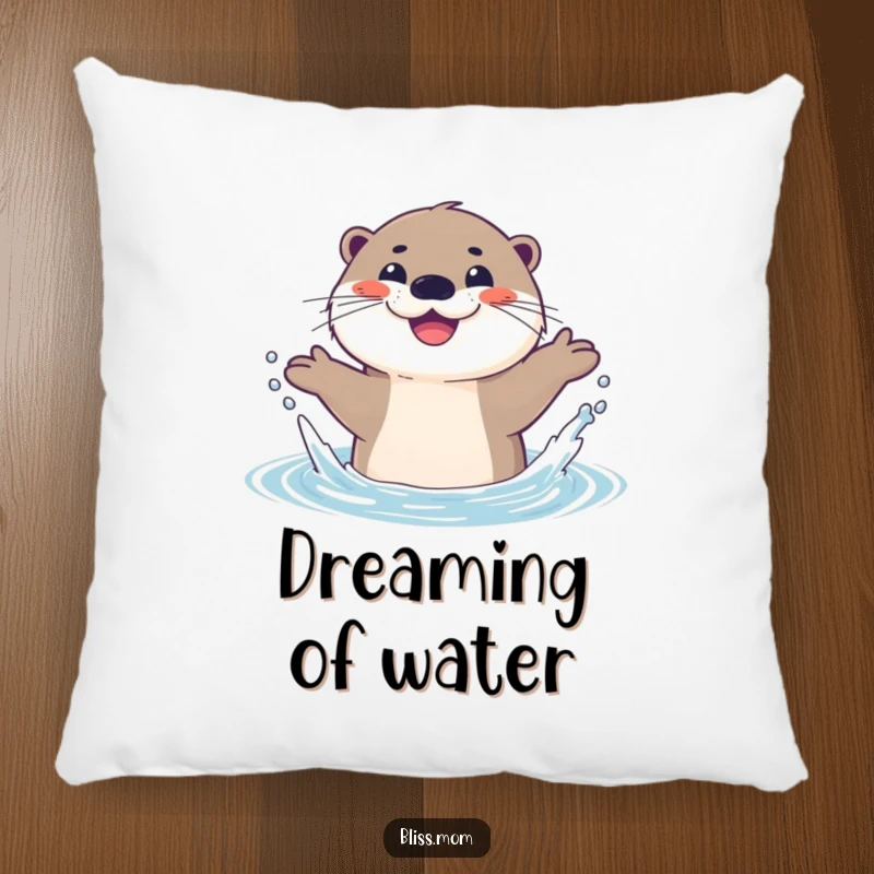 Funny pillow featuring a happy otter splashing with abandon, a wide smile expressing pure joy and a love for watery fun.