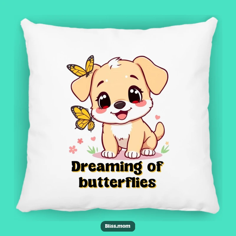 Funny Puppy Mom Pillow: Heart Eyes Joyful Butterfly Chase - Cozy Comfort Gift