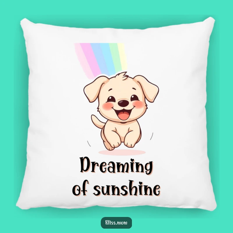 Funny Puppy Rainbow Chase Pillow: Cuddly Comfort & Smiles!