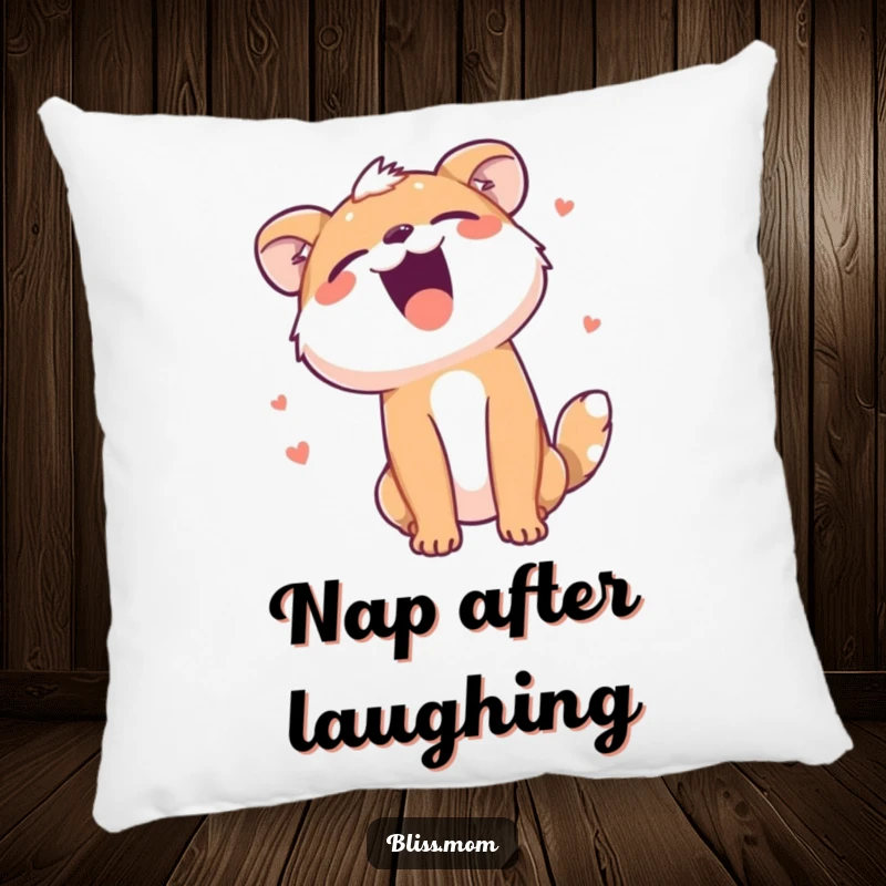 Funny pillow depicting an animal's head thrown back in complete, uncontrollable laughter, offering comfort and a huggable dose of humor.