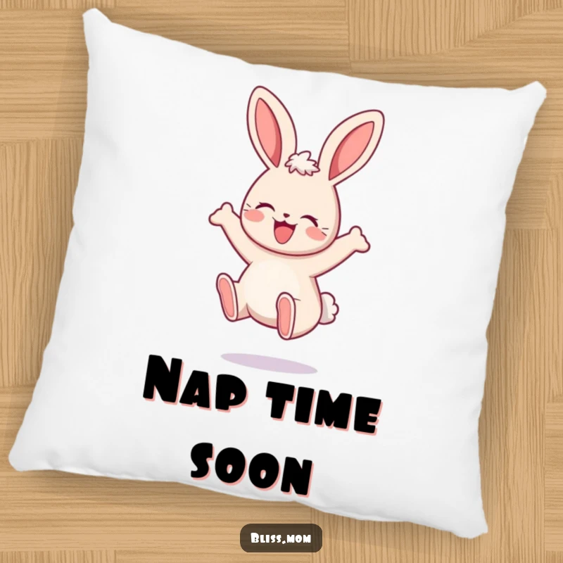 Funny Mama Bunny Pillow, featuring a kawaii bunny bouncing with utter delight, offering cozy comfort and cheerful decor. A lovely gift.